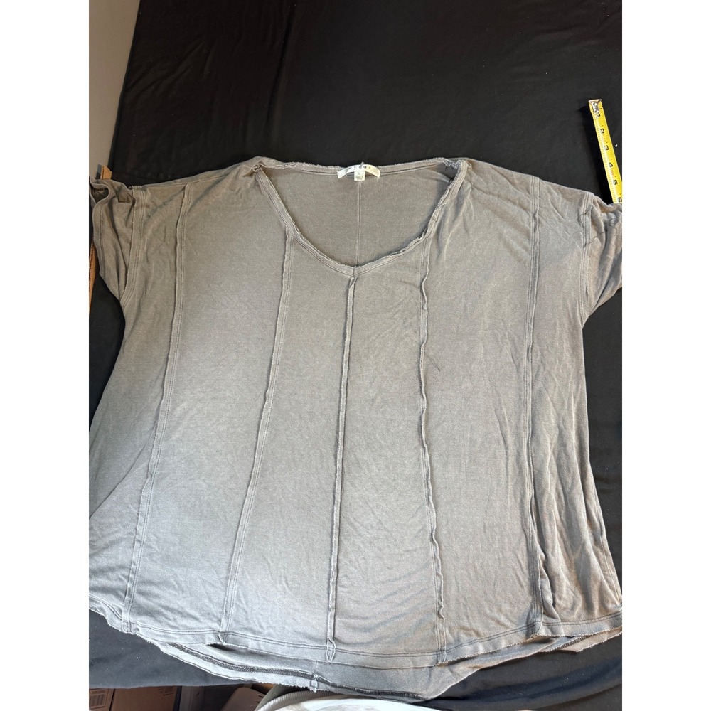 Cyrus Womens‎ Grey V-Neck Short Sleeve Exposed Seam Relaxed Fit Top Large